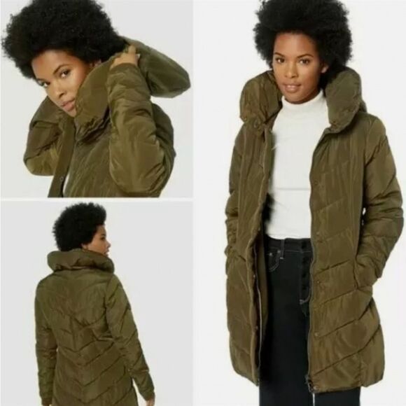 STEVE Madden Chevron Quilted Puffer Jacket In Green - Picture 1 of 3